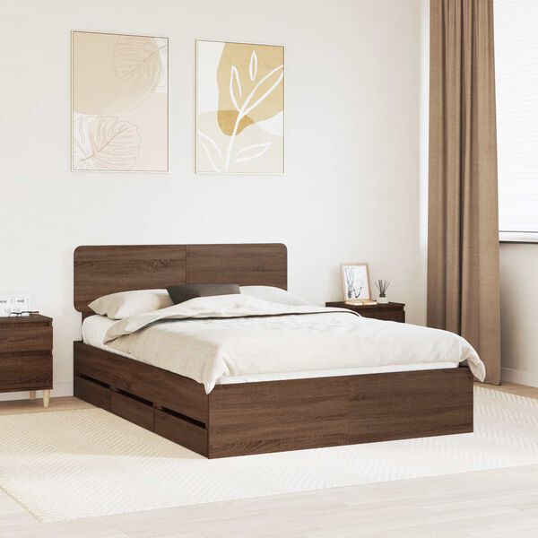vidaXL Bedframe met lade Bruine eik 150 x 200 cm Geconstrueerd hout