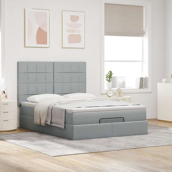 vidaXL Ottoman bed met matras en LED's 140x190cm stof lichtgrijs