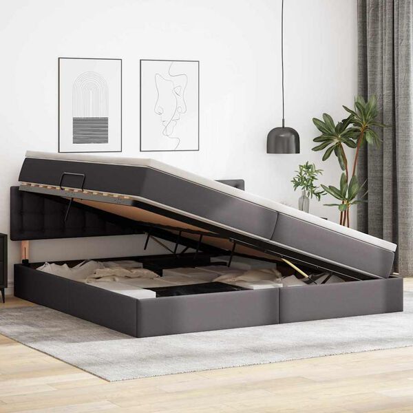 vidaXL Opslag bed met matras met matras Grijs 200 x 200 cm Nep Leer