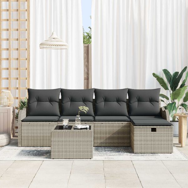 vidaXL Tuin Sofa Set met kussen 6 pcs Lichtgrijs poly rattan