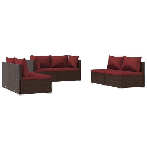 vidaXL 6-delige Loungeset met kussens poly rattan bruin