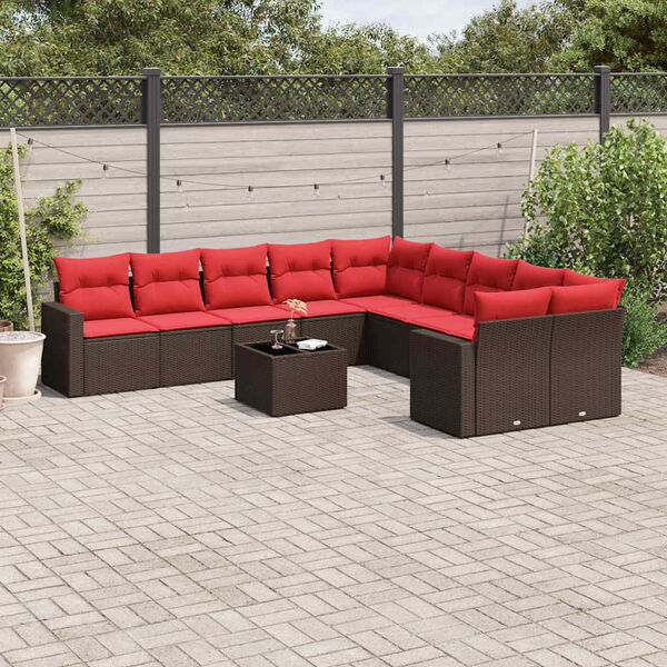vidaXL 11-delige Loungeset met kussens poly rattan bruin