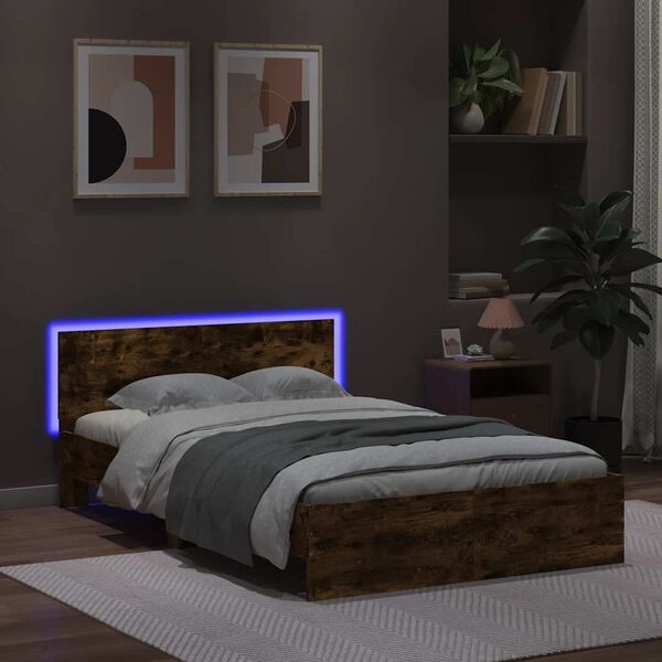vidaXL Bedframe met hoofdeinde en LED gerookt eikenkleurig 140x200 cm