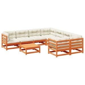vidaXL 9-delige Loungeset met kussens massief grenenhout wasbruin