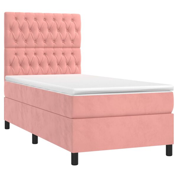 vidaXL Boxspring met matras fluweel roze 90x200 cm