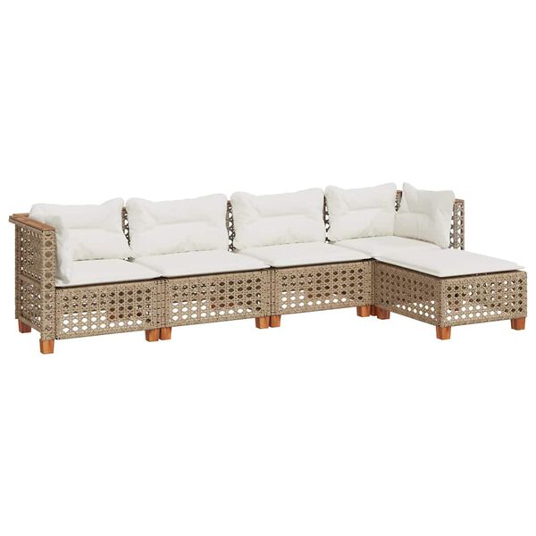 vidaXL 5-delige Loungeset met kussens poly rattan beige