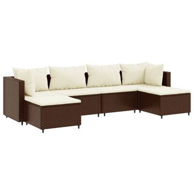 vidaXL 6-delige Loungeset met kussens poly rattan bruin