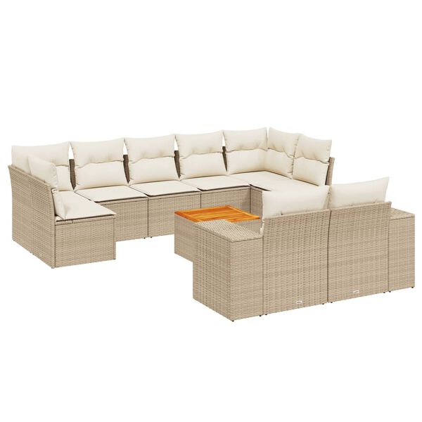 vidaXL 10-delige Loungeset met kussens poly rattan beige