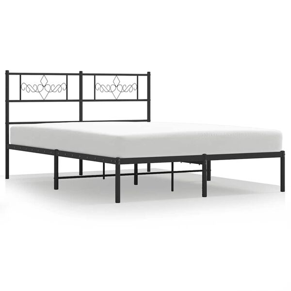 vidaXL Bedframe met hoofdbord metaal zwart 135x190 cm