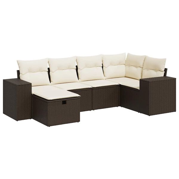 vidaXL 6-delige Loungeset met kussens poly rattan bruin