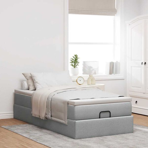 vidaXL Ottoman bed met matras 90x200cm stof lichtgrijs