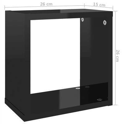 vidaXL Wandschappen kubus 2 st 26x15x26 cm hoogglans zwart