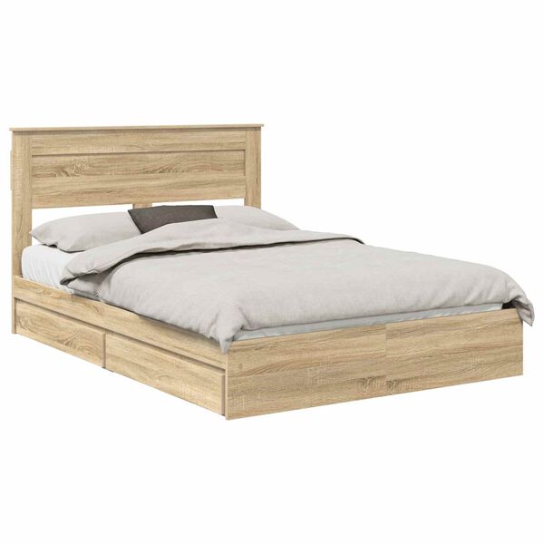vidaXL Opslag bed met lade Sonoma Eiken 140 x 200 cm Bewerkt hout