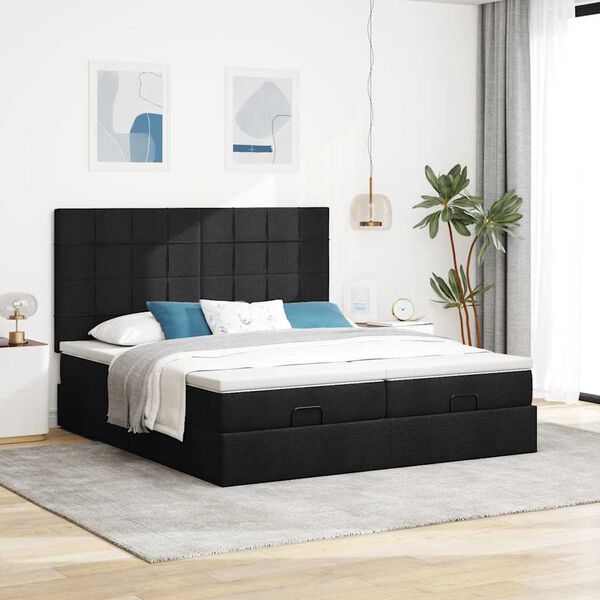 vidaXL Ottoman bed met matrassen 160x200cm stof zwart