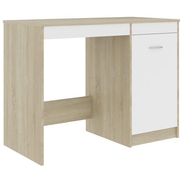 vidaXL Bureau 100x50x76 cm bewerkt hout wit en sonoma eikenkleurig