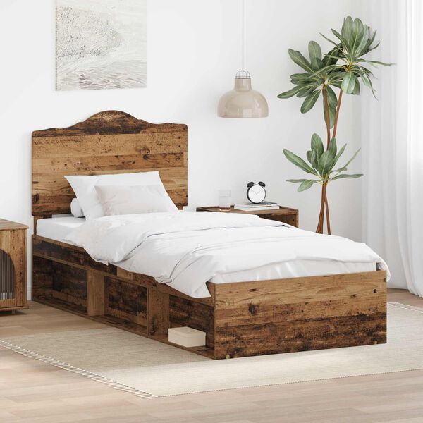 vidaXL Bedframe met hoofdeinde Oudhout 90 x 190 cm Massief grenenhout