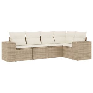 vidaXL 5-delige Loungeset met kussens poly rattan beige