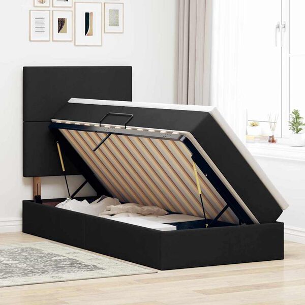 vidaXL Opbergbed met LED met matras Zwart 100 x 200 cm Polyester