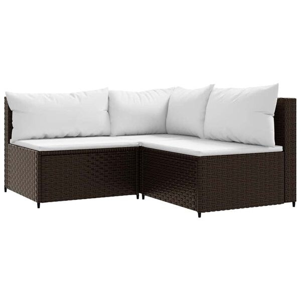 vidaXL 3-delige Loungeset met kussens poly rattan bruin