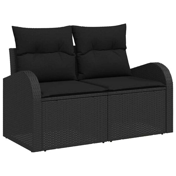 vidaXL Tuin Sofa Set met opslag met kussen 9 pcs Zwart poly rattan