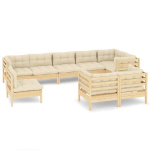 vidaXL 9-delige Loungeset met cr&egrave;mekleurige kussens grenenhout