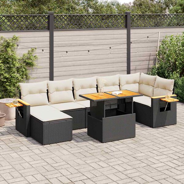 vidaXL 8-delige Loungeset met kussens poly rattan acacia zwart