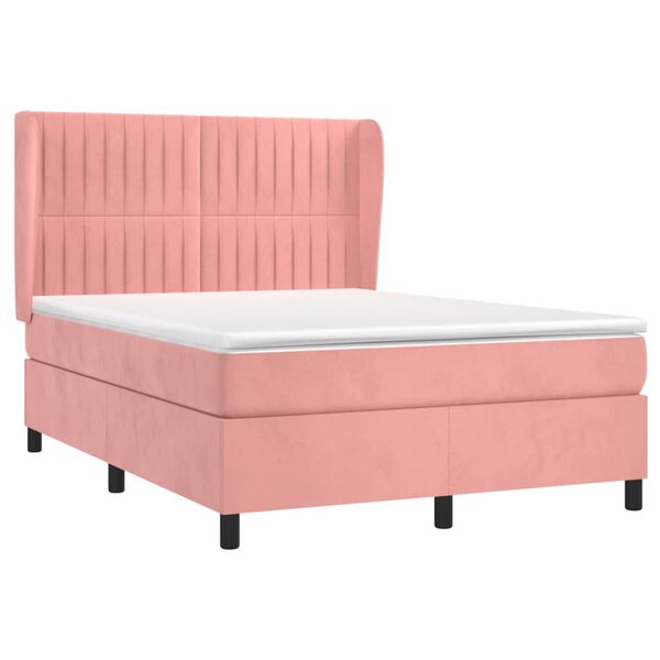 vidaXL Boxspring met matras fluweel roze 140x190 cm