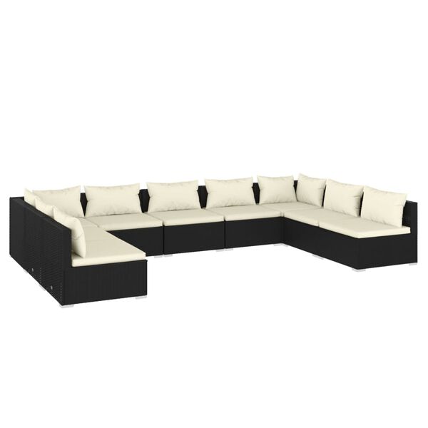 vidaXL 9-delige Loungeset met kussens poly rattan zwart