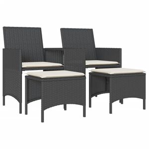 vidaXL Tuinbank 2-zits met tafel en voetenbanken poly rattan zwart