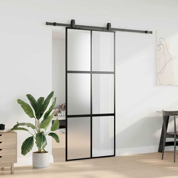 vidaXL Schuifdeur met beslagset 90x205 cm gehard glas zwart