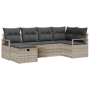 vidaXL Bankstel 6 st 6-zits Lichtgrijs poly rattan