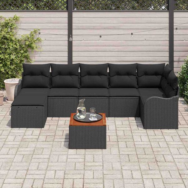 vidaXL Tuinbankenset met opslag 8 pcs Zwart poly rattan
