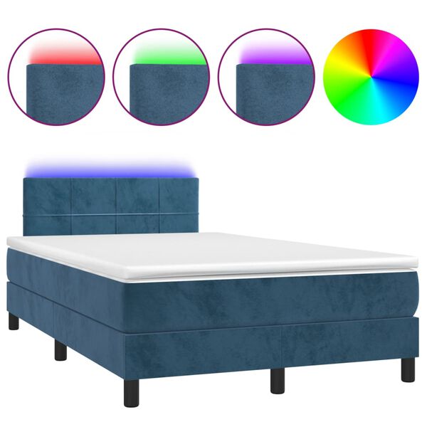 vidaXL Boxspring met matras en LED fluweel donkerblauw 120x200 cm
