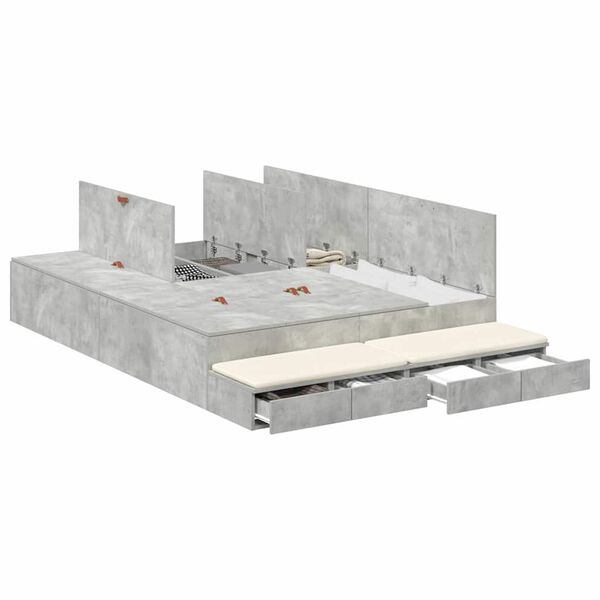 vidaXL Opbergbedframe met lade Beton Grijs 135 cm Bewerkt hout