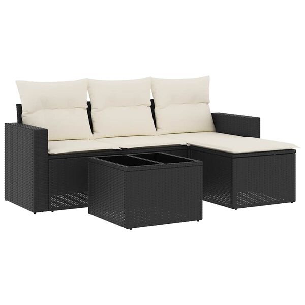 vidaXL 5-delige Loungeset met kussens poly rattan zwart