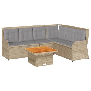 vidaXL 5-delige Loungeset met kussens poly rattan beige