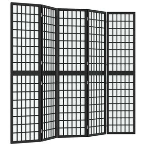 vidaXL Kamerscherm inklapbaar 5 panelen Japanse stijl 200x170 cm zwart