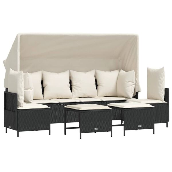 vidaXL 5-delige Loungeset met kussens poly rattan zwart