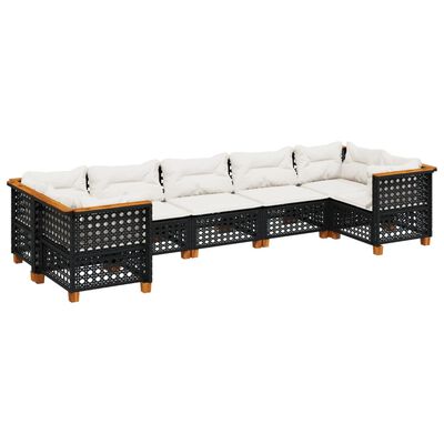 vidaXL 7-delige Loungeset met kussens poly rattan zwart