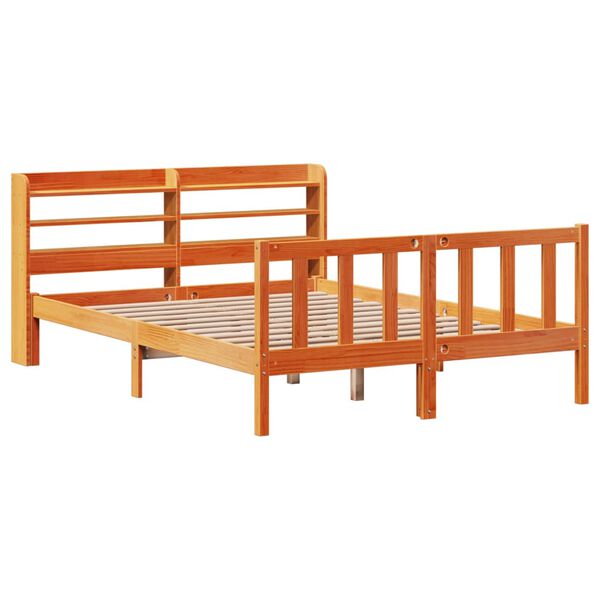 vidaXL Bedframe met hoofdbord massief grenenhout wasbruin 160x200 cm