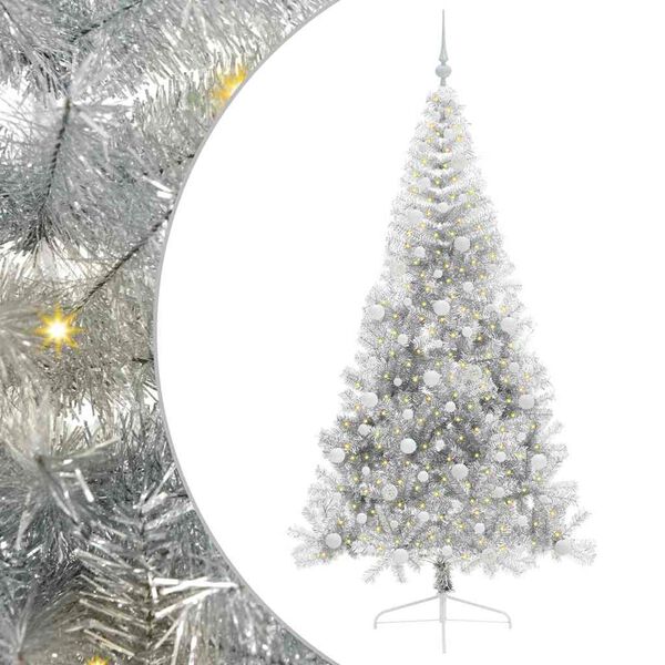 vidaXL Kunstmatig Voorverlicht Kerstboom met 300 LED Zilver 240 cm PET