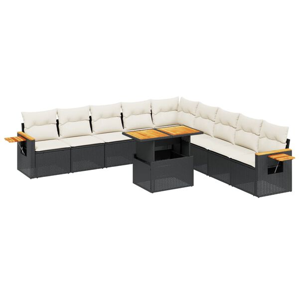 vidaXL 11-delige Loungeset met kussens poly rattan zwart