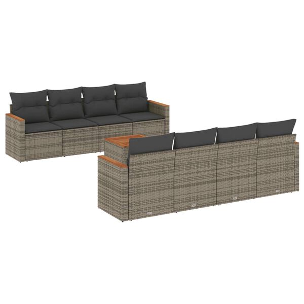 vidaXL 9-delige Loungeset met kussens poly rattan grijs