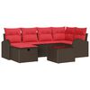 vidaXL Bankstel met kussen met opslag Bruin en Rood poly rattan
