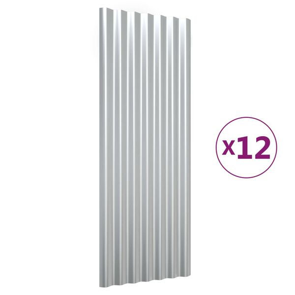 vidaXL Dakpanelen 12 st 100x36 cm gepoedercoat staal zilverkleurig