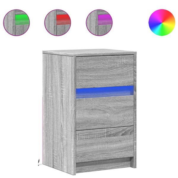 vidaXL Nachtkastje met LED-verlichting bewerkt hout grijs sonoma