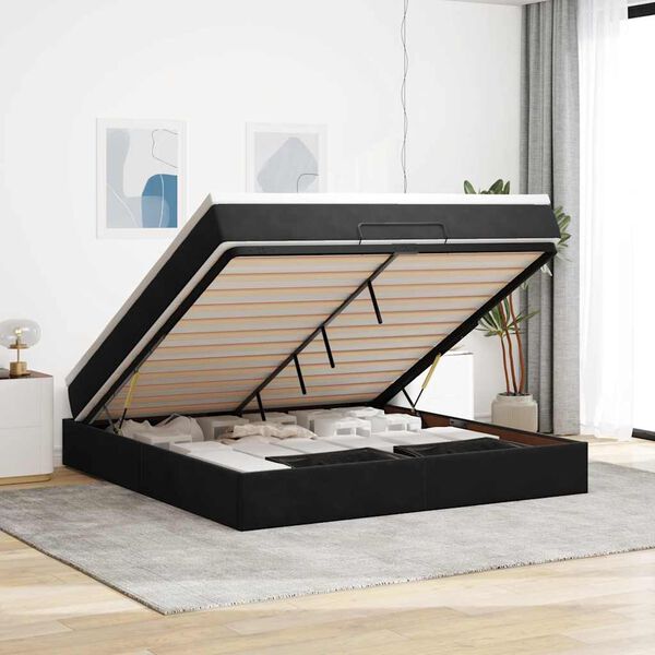 vidaXL Ottoman bed met matras 180x200cm fluweel zwart
