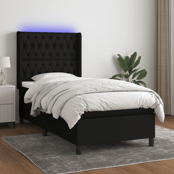 vidaXL Boxspring met matras en LED stof zwart 90x190 cm