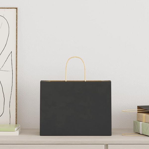 vidaXL Papieren zakken 50 st met hengsels 32x17x25 cm zwart