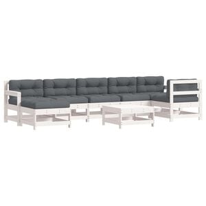 vidaXL 8-delige Loungeset met kussens massief hout wit